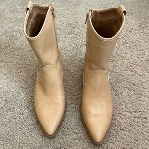 Nude/tan Pleather cowboy boots.